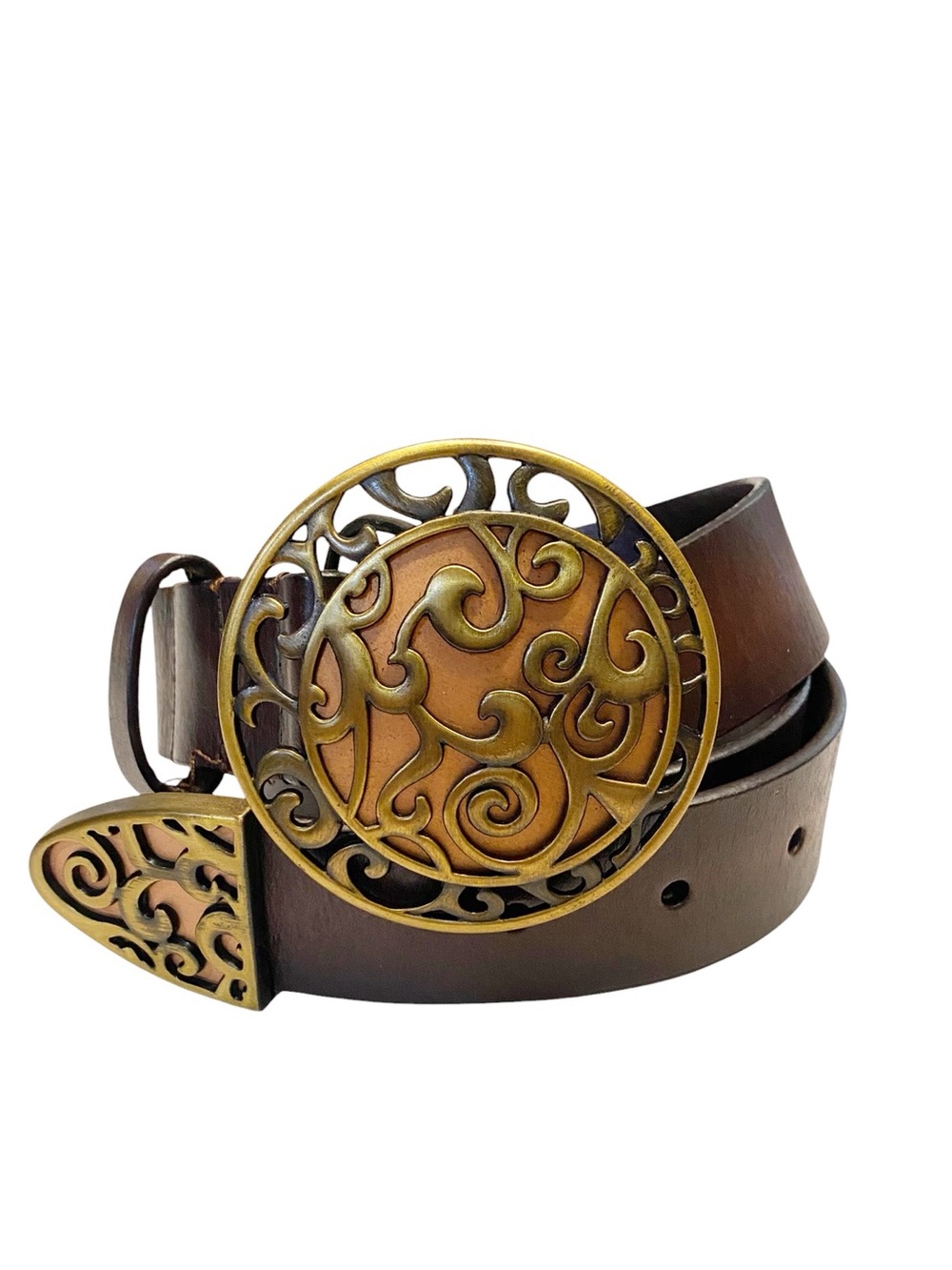 Chico's Leather Brown Medallion Buckle Belt Size M